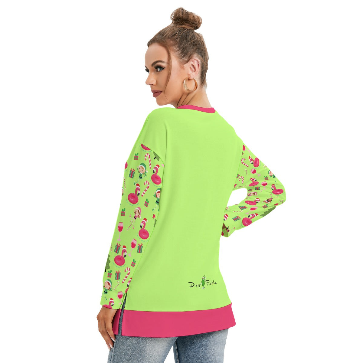 Dizzy Pickle Christmas Cheer Women's Pickleball Side Split O-Neck Sweatshirt