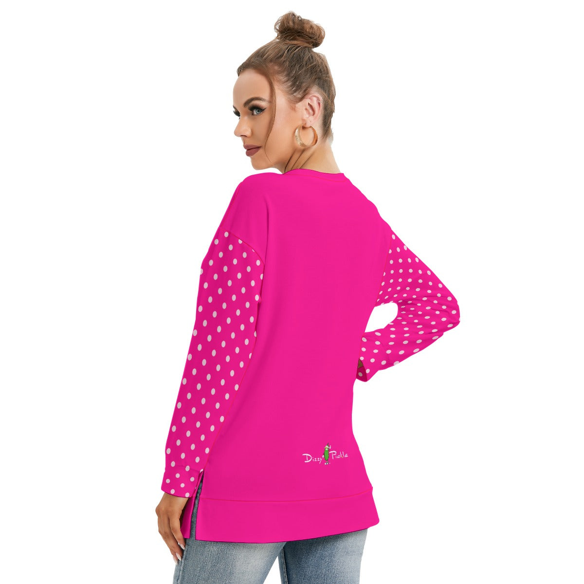 Dizzy Pickle Avery Polka Dots Women's Pickleball Side Split O-Neck Sweatshirt