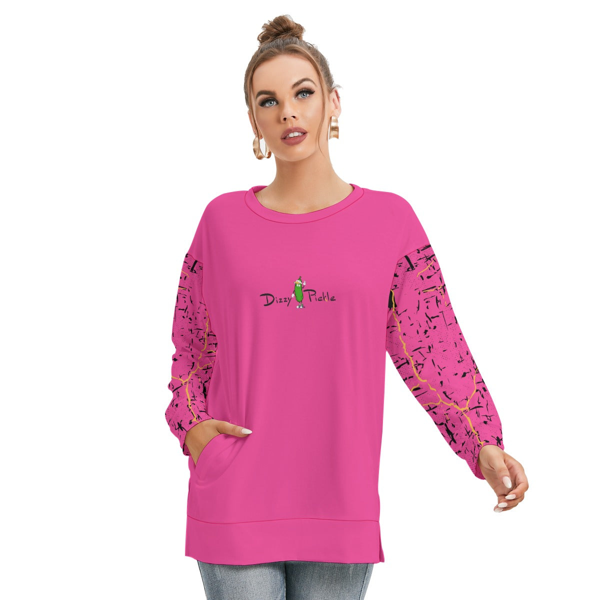 Dizzy Pickle Lynne Pink Women's Pickleball Side Split O-Neck Sweatshirt