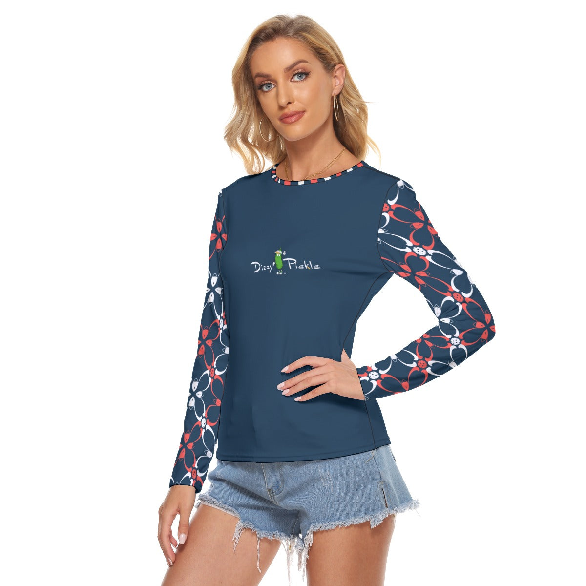 Dizzy Pickle Van Petals Blue Women's Pickleball Crew Neck Stretchable Long Sleeve Top