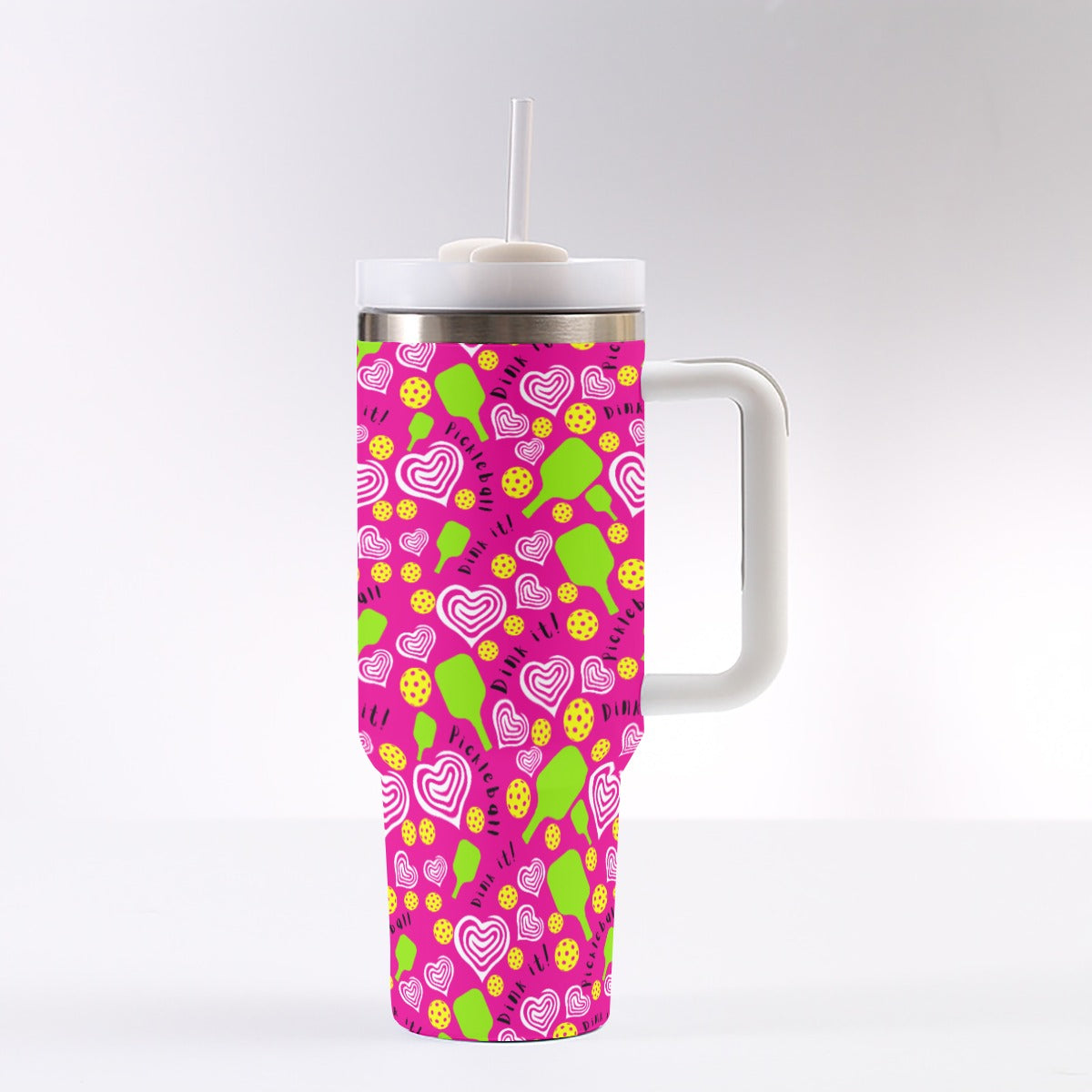 Dizzy Pickle Dinking Diva Hearts PG 40 oz. Mega Pickleball Insulated Tumbler with Handle