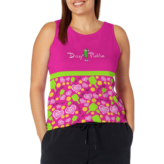 2X-LARGE Dinking Diva Hearts - Pink - Women's Wide Strap Tank by Dizzy Pickle (Plus Size)