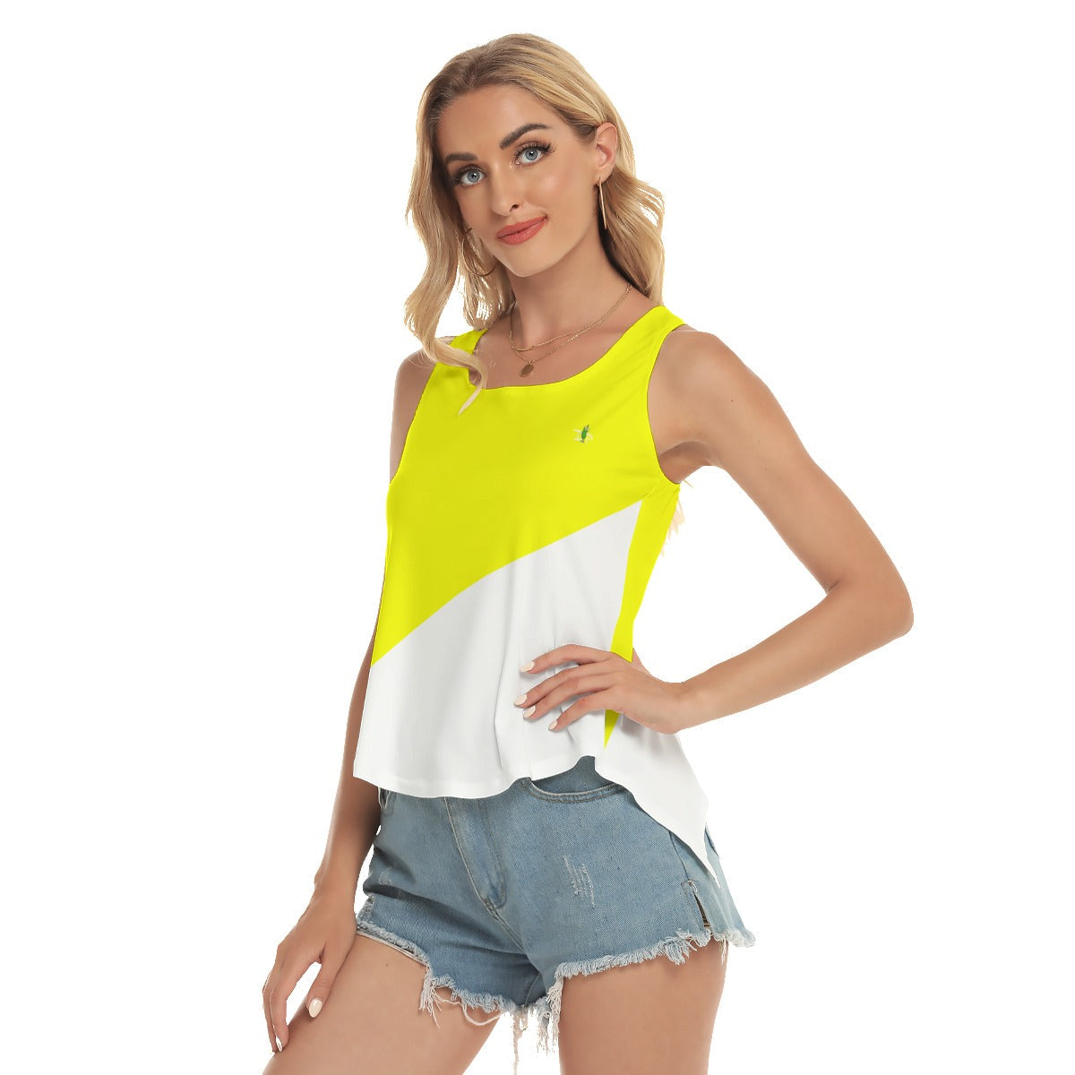 LARGE Dizzy Pickle DZY P Classic Diagonal Women's Pickleball Open-Backed Sleeveless Tank Yellow