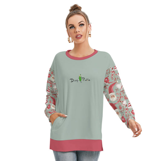 Dizzy Pickle Christmas All Things Santa Women's Pickleball Side Split O-Neck Sweatshirt