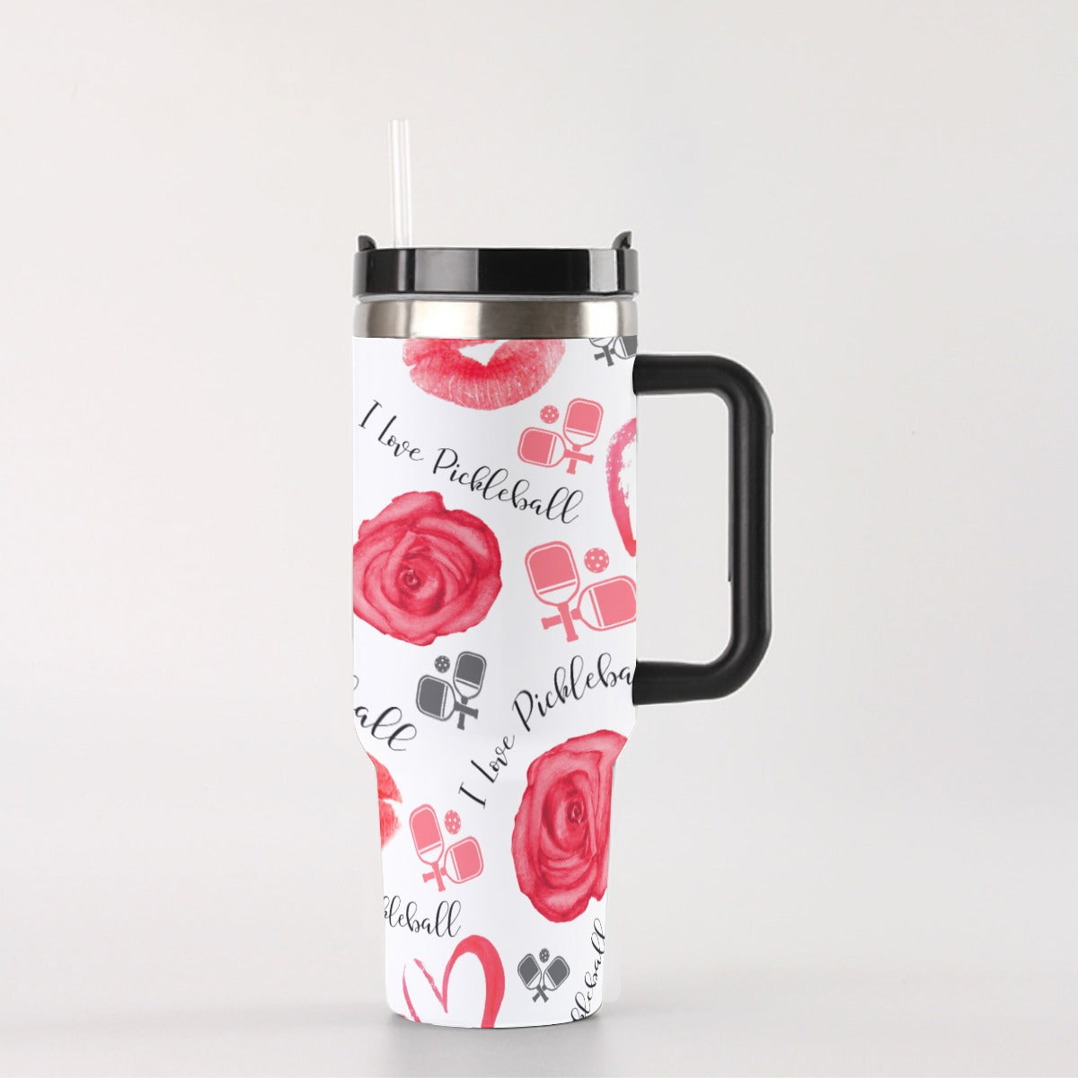 Dizzy Pickle Hearts and Roses 40 oz. Mega Pickleball Insulated Tumbler with Handle