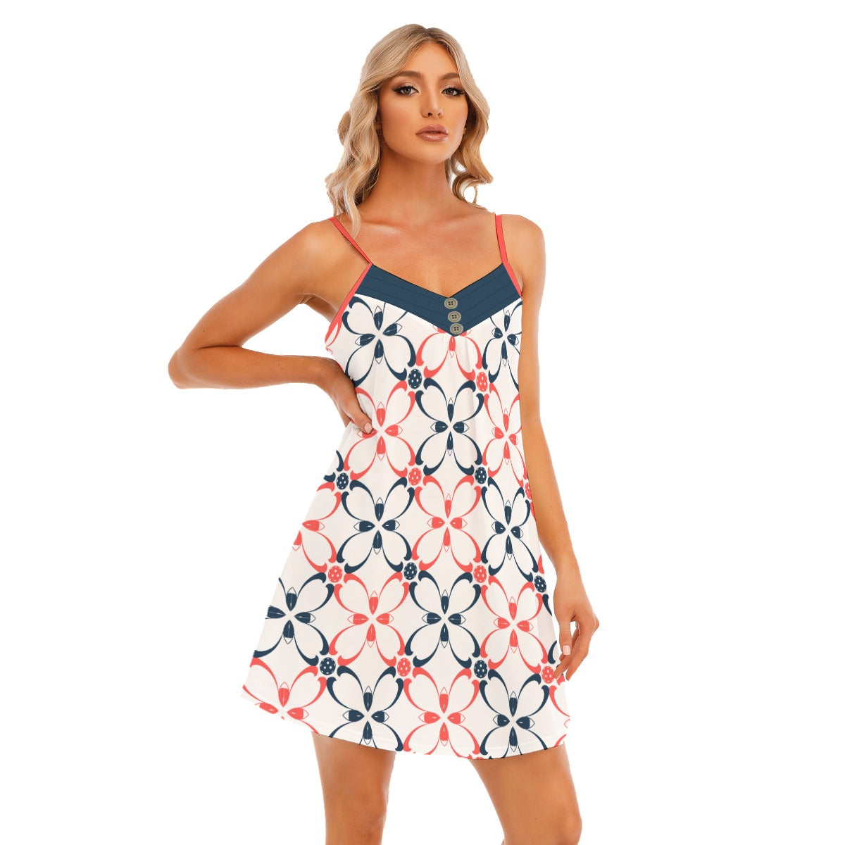 Dizzy Pickle Van Petals White Pickleball V-Neck Sleeveless Cami Nightgown