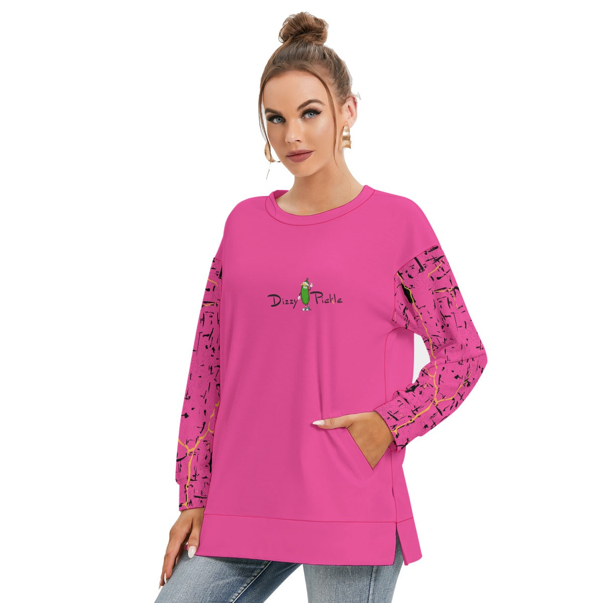 Dizzy Pickle Lynne Pink Women's Pickleball Side Split O-Neck Sweatshirt