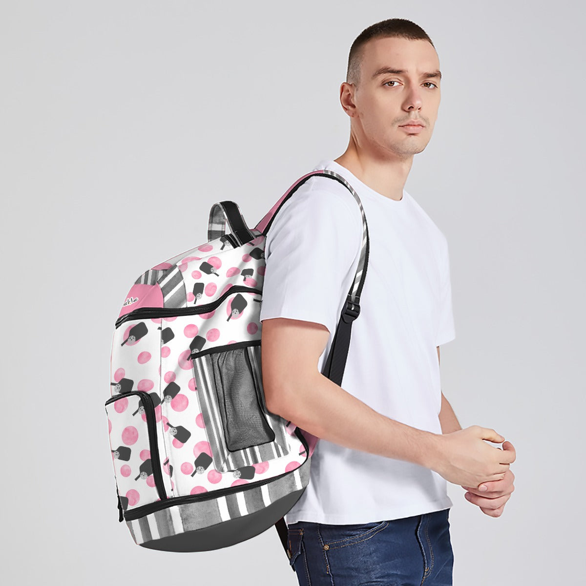 Dizzy Pickle Page Paddles_Polka Dots White Large Courtside Pickleball Multi-Compartment Backpack with Adjustable Straps