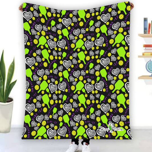 Dizzy Pickle Dinking Diva Hearts BG Pickleball Courtside Flannel Blanket