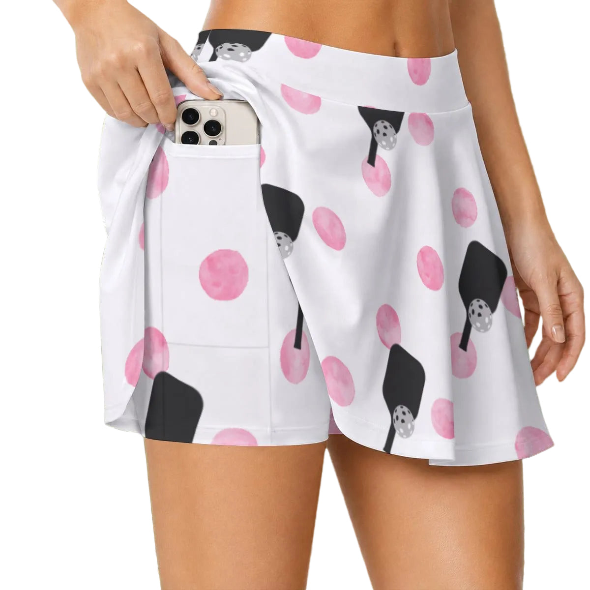 Dizzy Pickle Page Paddles & Polka Dots White Women's (16" - 17") Active A-Line Swing Pickleball Skort
