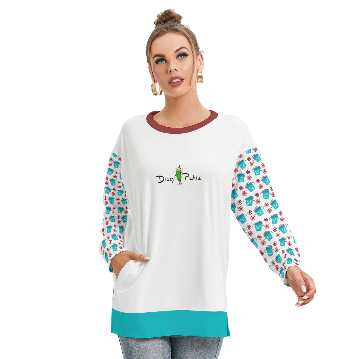 Dizzy Pickle Christmas Treats Women's Pickleball Side Split O-Neck Sweatshirt