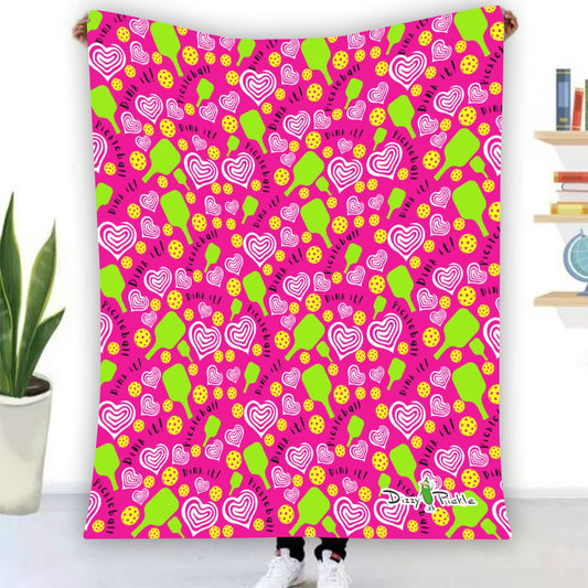 Dizzy Pickle Dinking Diva Hearts PG Pickleball Courtside Flannel Blanket