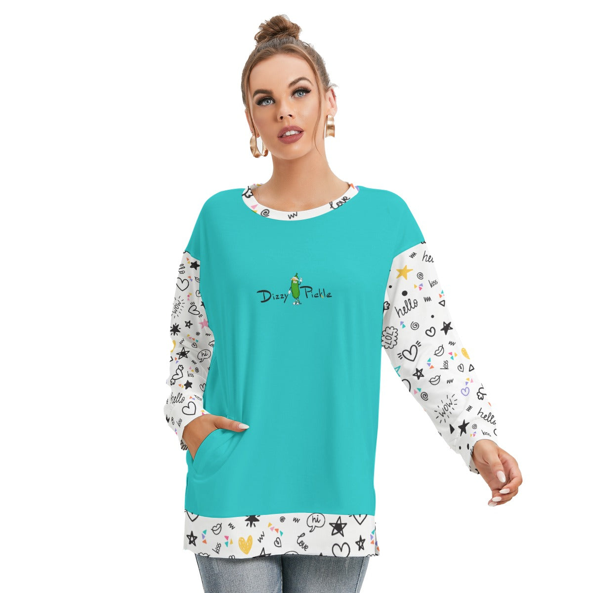 Dizzy Pickle Rachel White Women's Pickleball Side Split O-Neck Sweatshirt