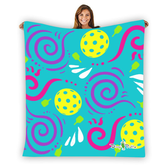 Dizzy Pickle It's Swell Teal Pickleball Courtside Flannel Blanket