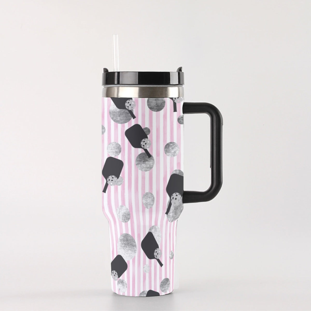 Dizzy Pickle Page Paddles_Polka Dots_Stripes 40 oz. Mega Pickleball Insulated Tumbler with Handle