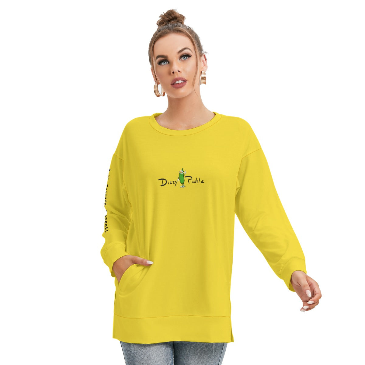 Dizzy Pickle DZY P Classic Yellow Women's Pickleball Side Split O-Neck Sweatshirt