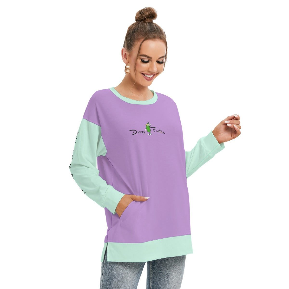 Dizzy Pickle DZY P Classic Lavender_Sea Foam Women's Pickleball Side Split O-Neck Sweatshirt