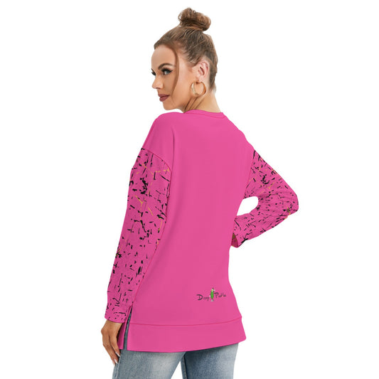 Dizzy Pickle Lynne Pink Women's Pickleball Side Split O-Neck Sweatshirt