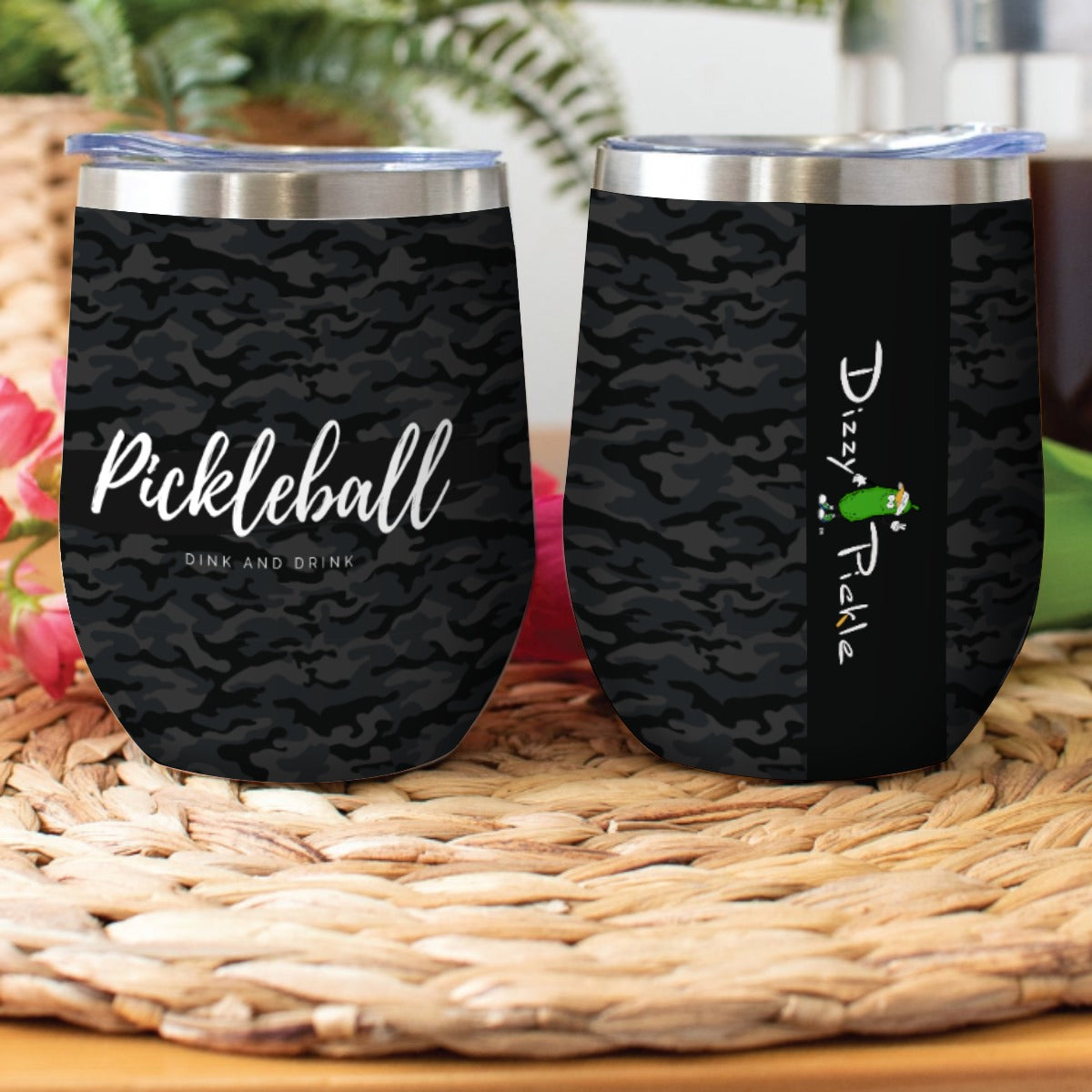 Dizzy Pickle Pickleball Dink and Drink Gray_Black Pickleball Stainless Steel Wine Tumbler