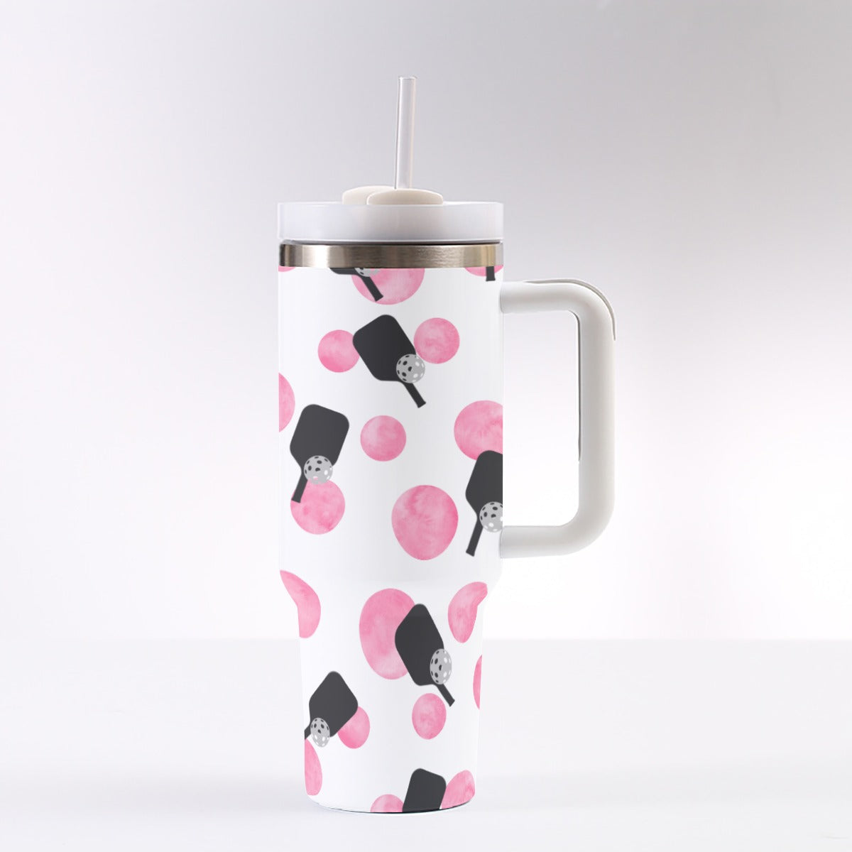 Dizzy Pickle Page Paddles_Polka Dots White 40 oz. Mega Pickleball Insulated Tumbler with Handle