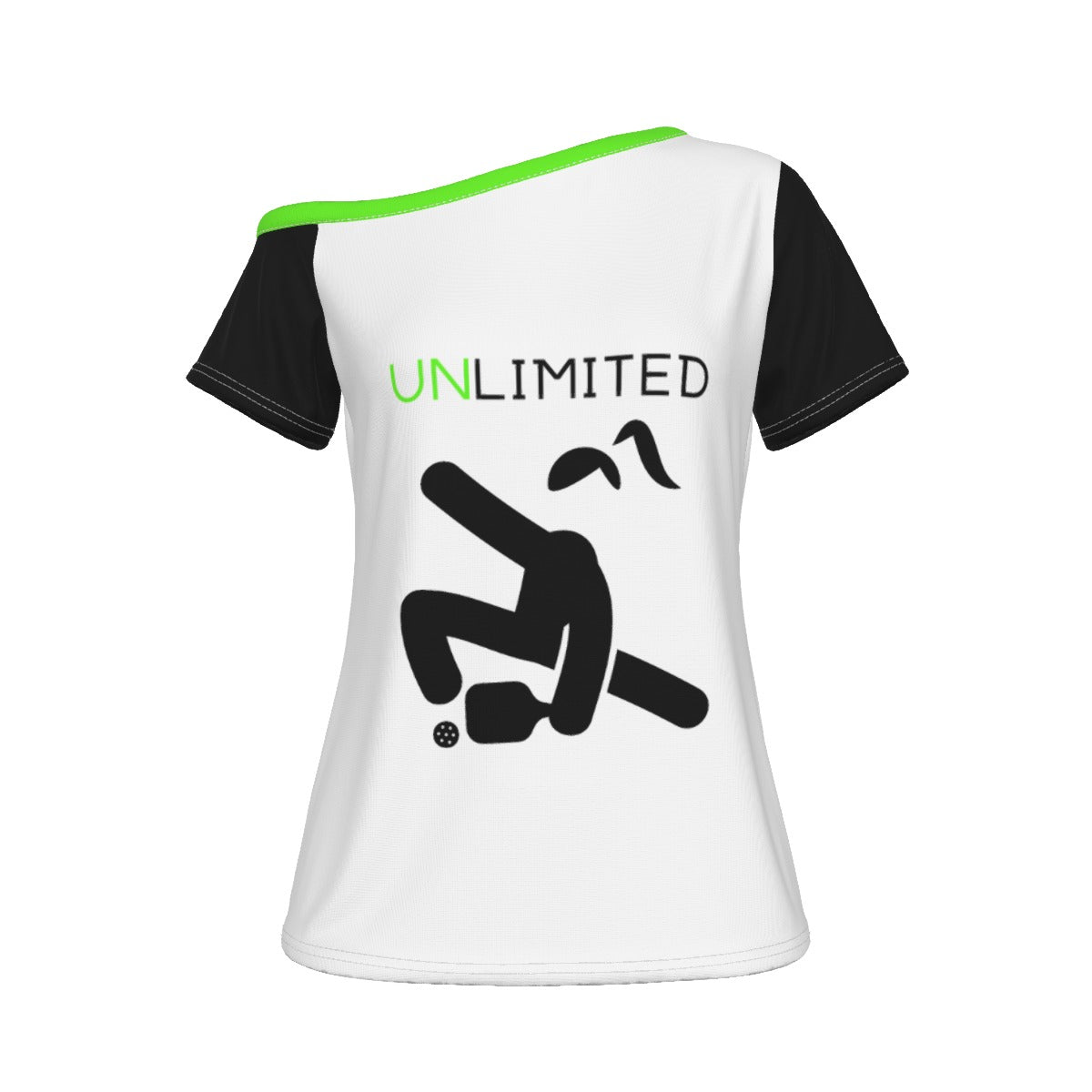 LARGE UNLIMITED - Women's Pickleball Off-The-Shoulder Sport T-Shirt by Dizzy Pickle