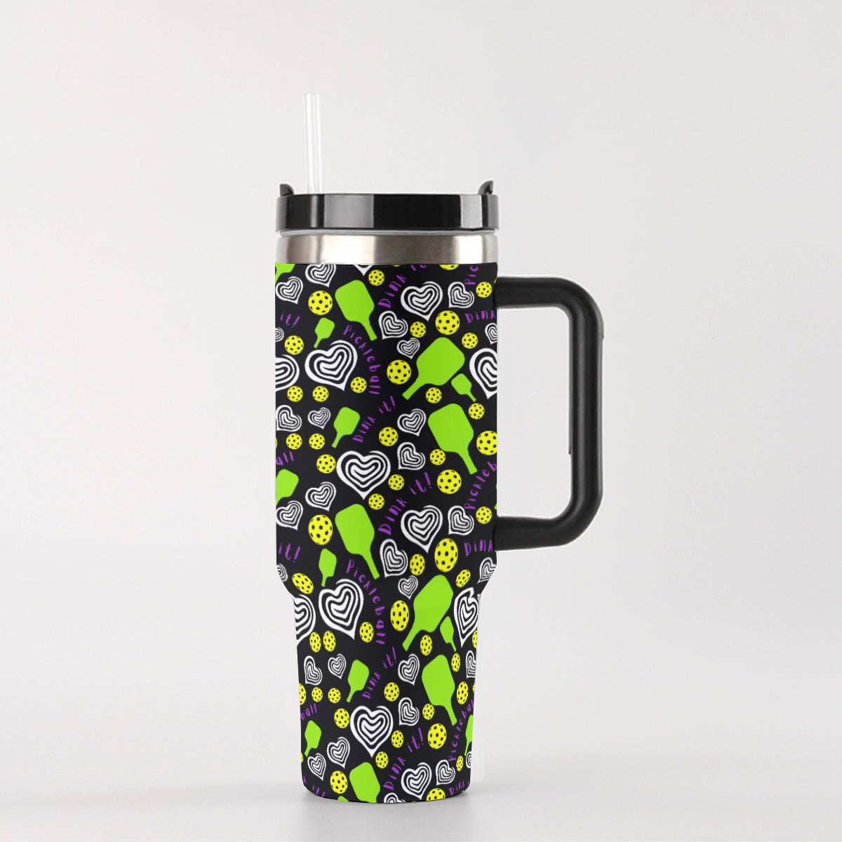 Dizzy Pickle Dinking Diva Hearts BG 40 oz. Mega Pickleball Insulated Tumbler with Handle