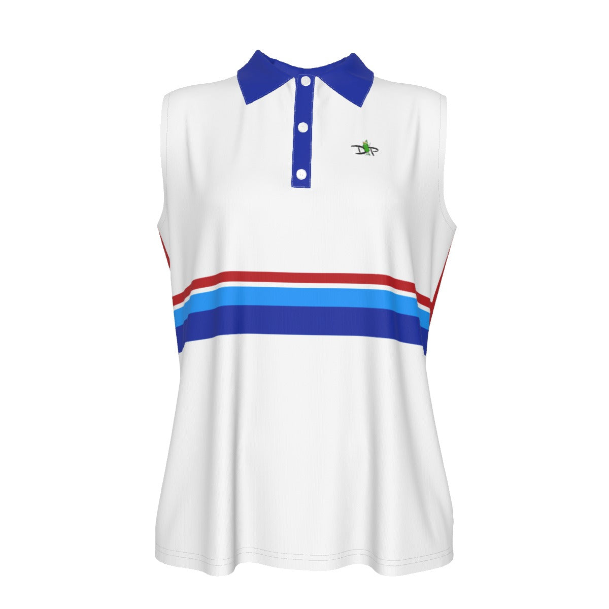 Dizzy Pickle USA Let Freedom Ring White Stripes Women's Pickleball Sleeveless Polo Shirt