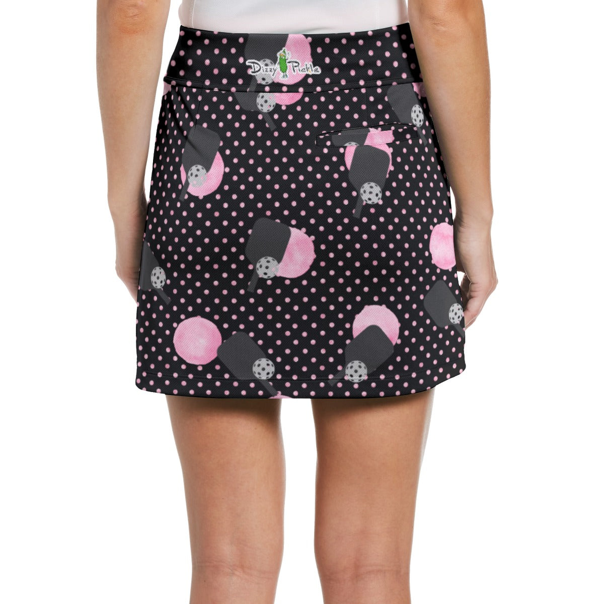 Dizzy Pickle Page Paddles_Polka Dots Black Women's 17" Performance Pickleball Skort and Inner Shorts