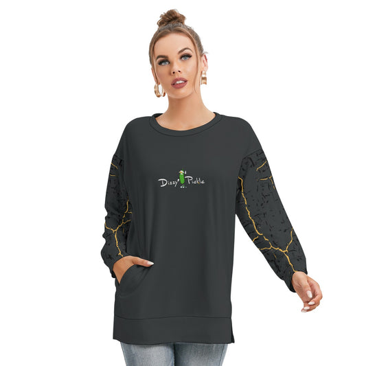 Dizzy Pickle Lynne Black Women's Pickleball Side Split O-Neck Sweatshirt