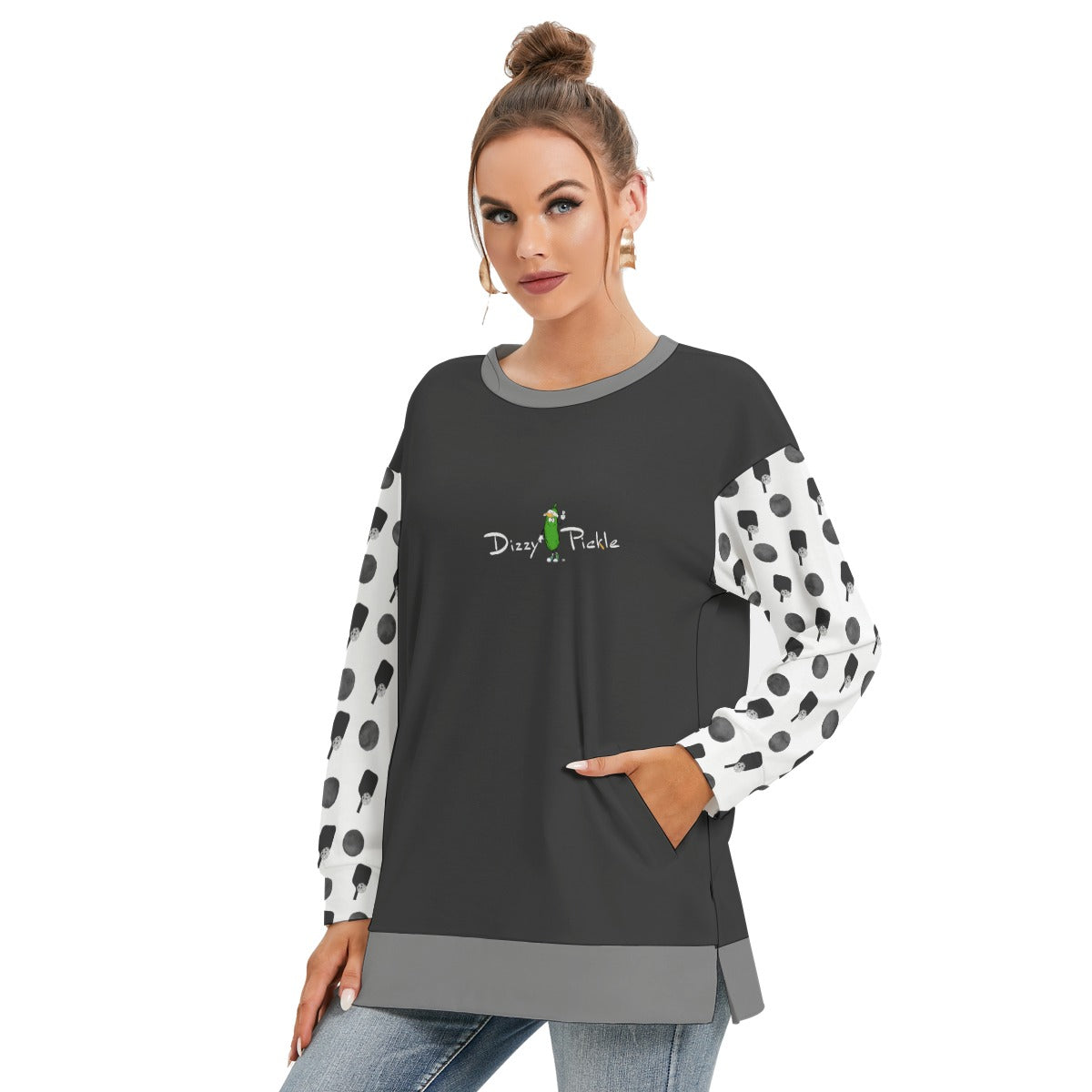 Dizzy Pickle Mary Mini Paddles Women's Pickleball Side Split O-Neck Sweatshirt