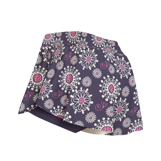 SMALL Dizzy Pickle Coming Up Daisies Pickleball Women's Sport Culottes Skorts with Inner Shorts and Pockets Plum/Pink