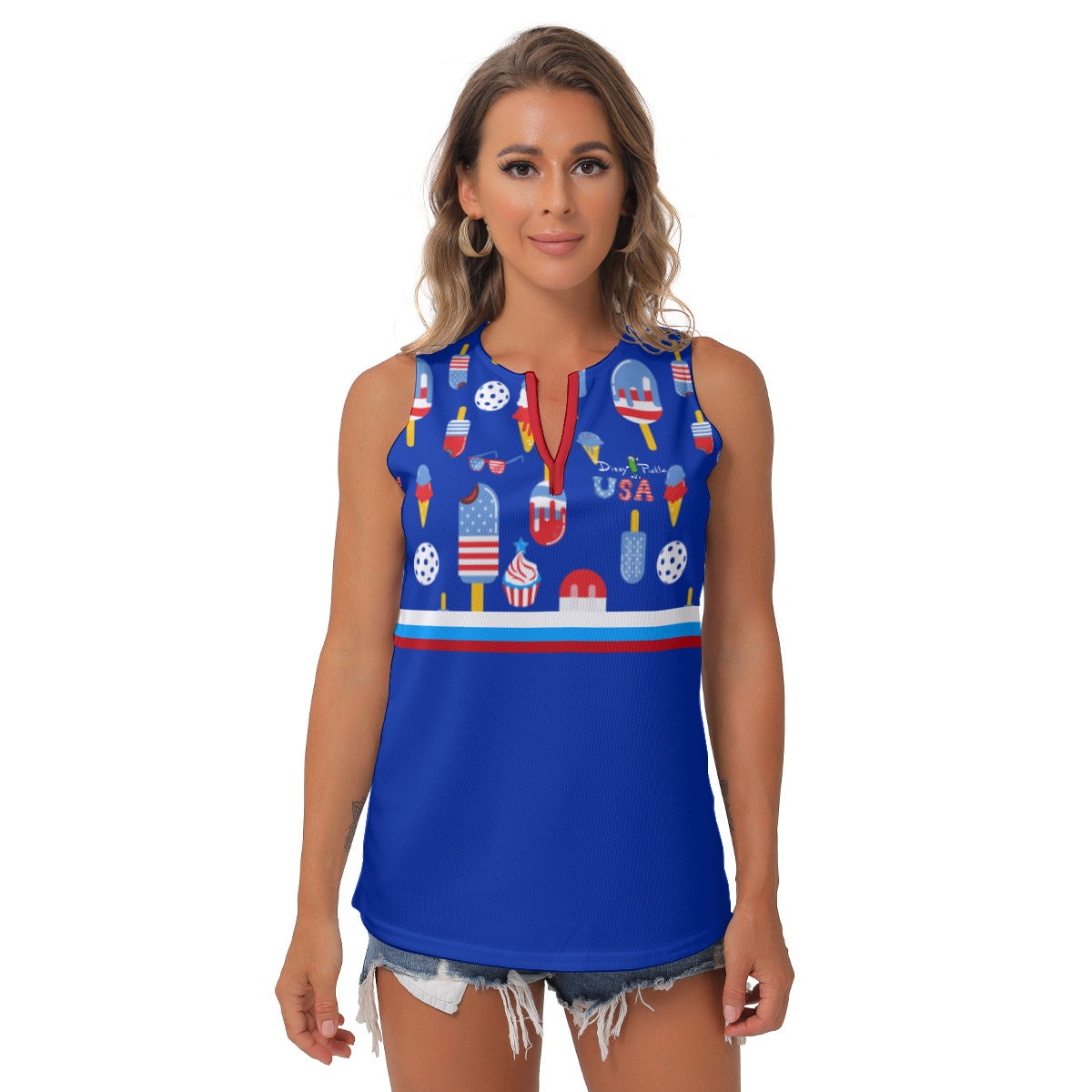 Dizzy Pickle Belle Blue Women's Pickleball Sleeveless V-Neck Top