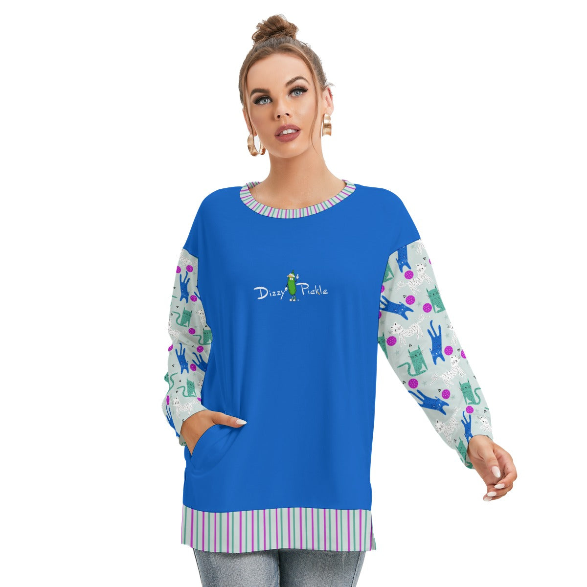 Dizzy Pickle GrayC Women's Pickleball Side Split O-Neck Sweatshirt