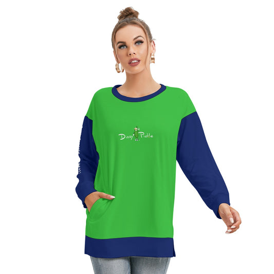 Dizzy Pickle DZY P Classic Green_Blue Women's Pickleball Side Split O-Neck Sweatshirt