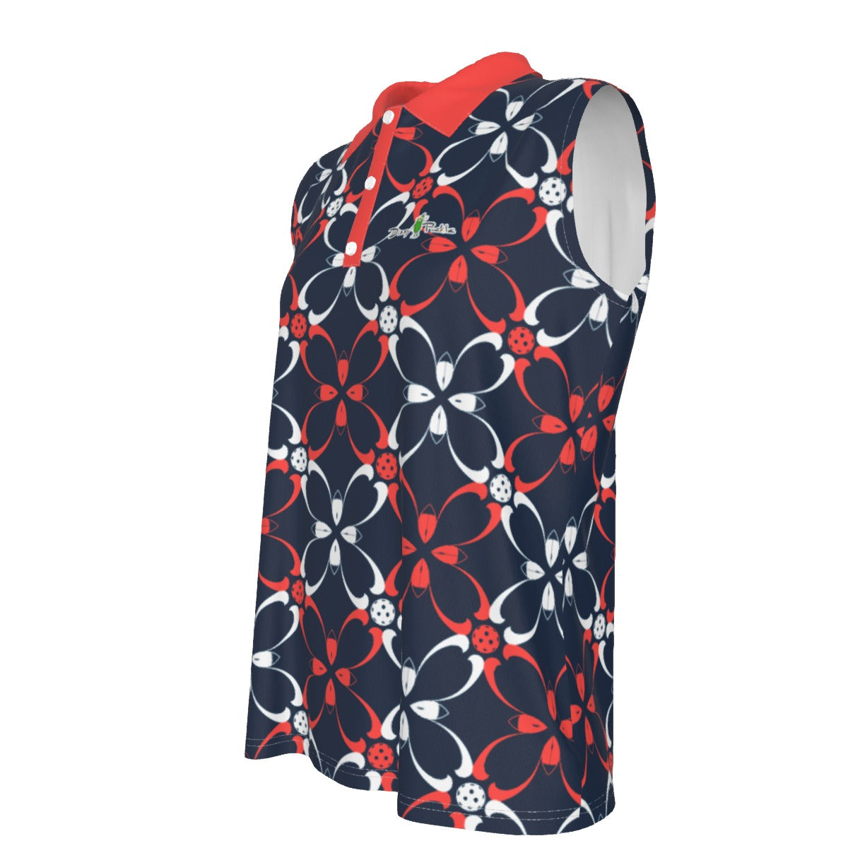 Dizzy Pickle Van Blue Petals Women's Pickleball Sleeveless Polo Shirt