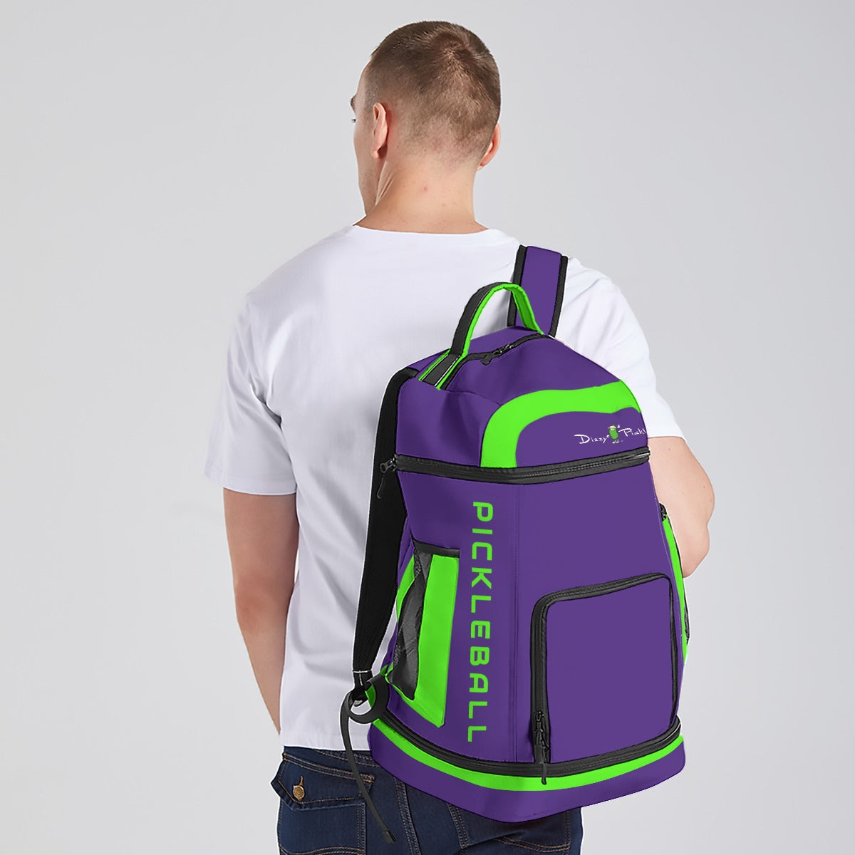 Dizzy Pickle DZY P Classic Purple Neon Green Large Courtside Pickleball Multi-Compartment Backpack with Adjustable Straps