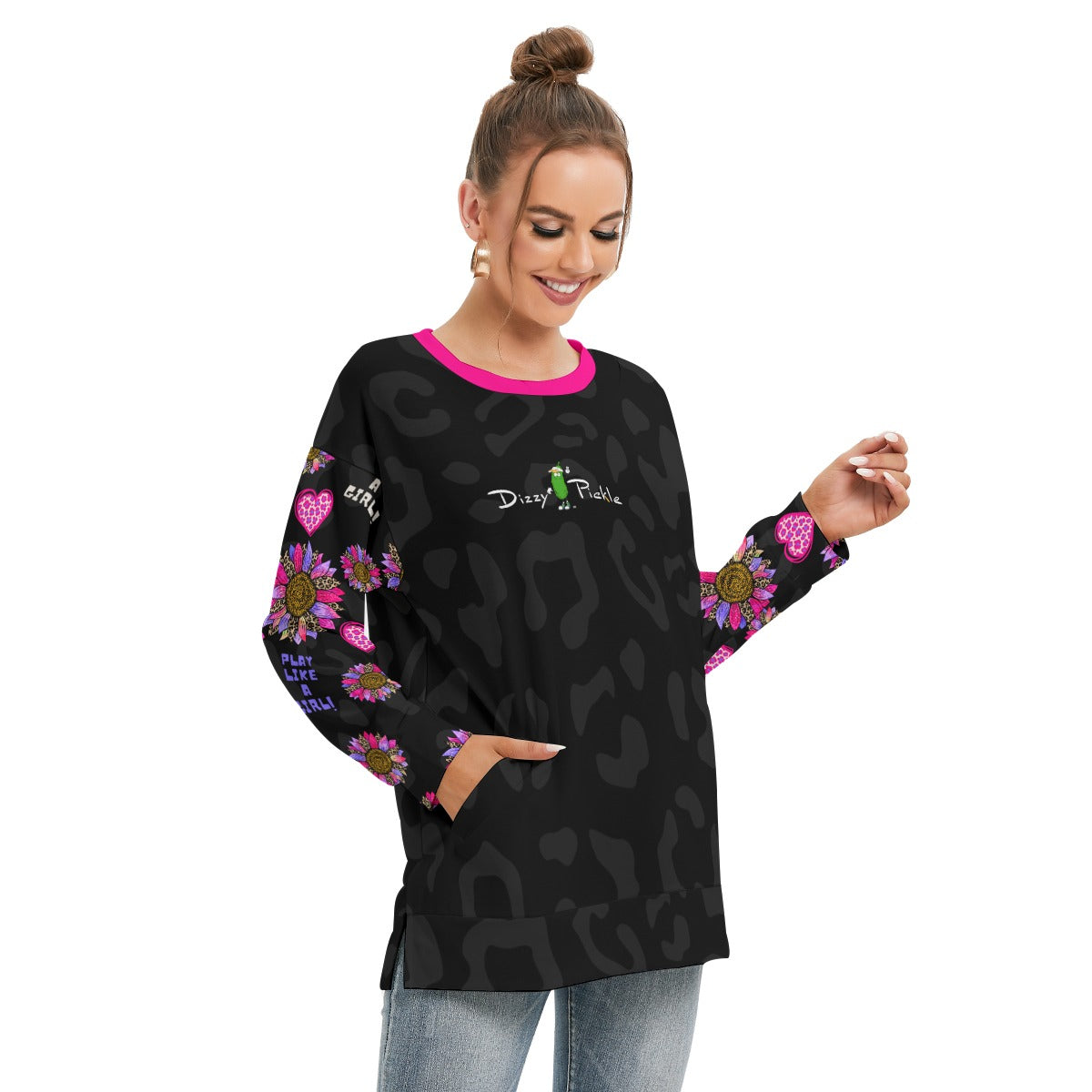 Dizzy Pickle Amber Wild and Free Women's Pickleball Side Split O-Neck Sweatshirt