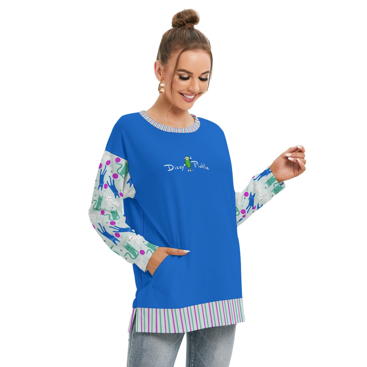 Dizzy Pickle GrayC Women's Pickleball Side Split O-Neck Sweatshirt