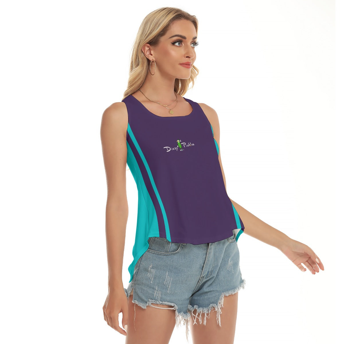 Dizzy Pickle Shelly Deep Purple Teal Women's Pickleball Open-Backed Tank Top