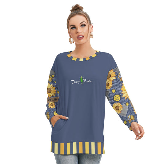 Dizzy Pickle Amy Sunflowers Women's Pickleball Side Split O-Neck Sweatshirt