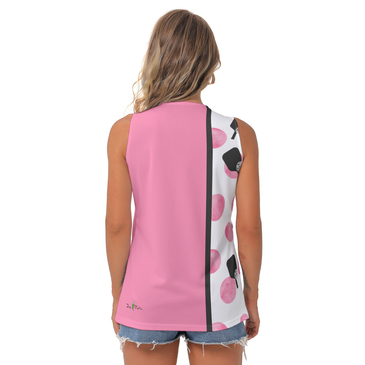 Dizzy Pickle Page Paddles_Polka Dots White Women's Pickleball Sleeveless V-Neck Top