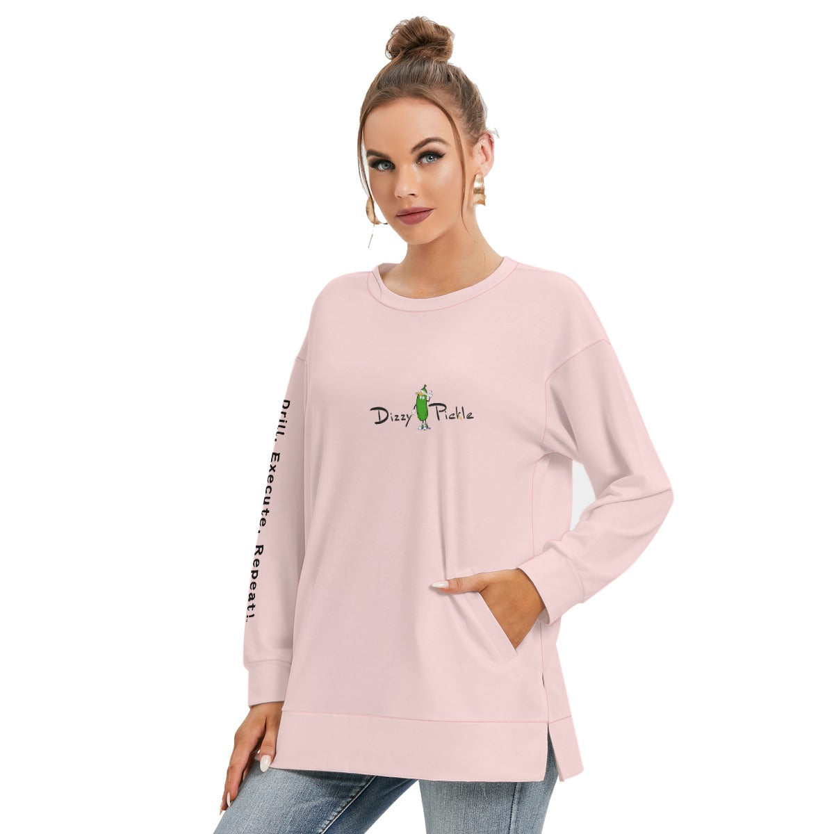 Dizzy Pickle DZY P Classic Shell Pink Women's Pickleball Side Split O-Neck Sweatshirt