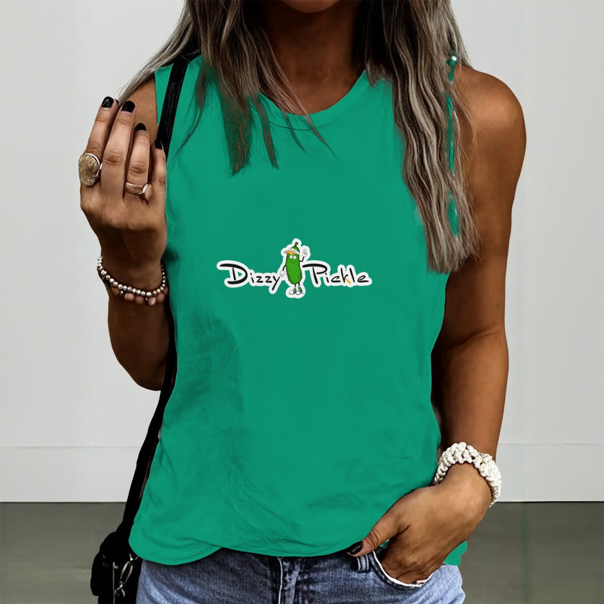 Dizzy Pickle DZY P Classic Kelly Green Women's Pickleball Crew Neck Sleeveless Premium T-Shirt