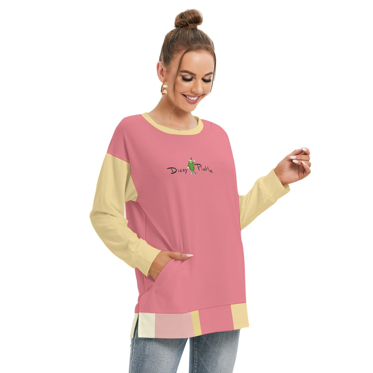 Dizzy Pickle Barbara Strawberry Lemonade Women's Pickleball Side Split O-Neck Sweatshirt