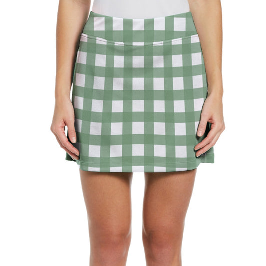 Dizzy Pickle Christmas Green Gingham Women's 17" Performance Pickleball Skort with Inner Shorts