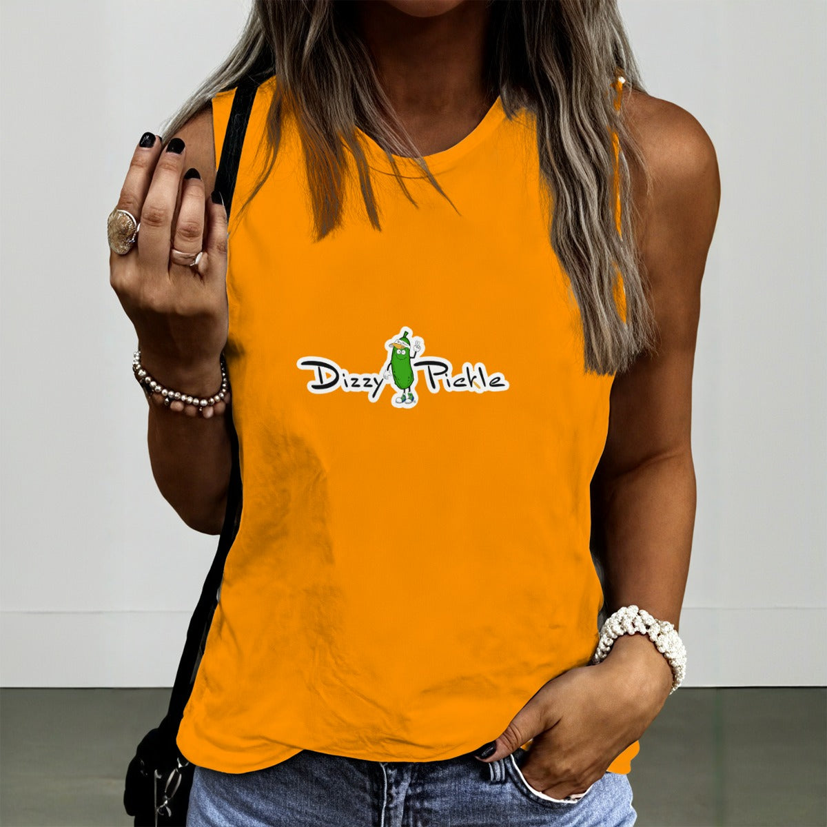 Dizzy Pickle DZY P Classic Orange Women's Pickleball Crew Neck Sleeveless Premium T-Shirt