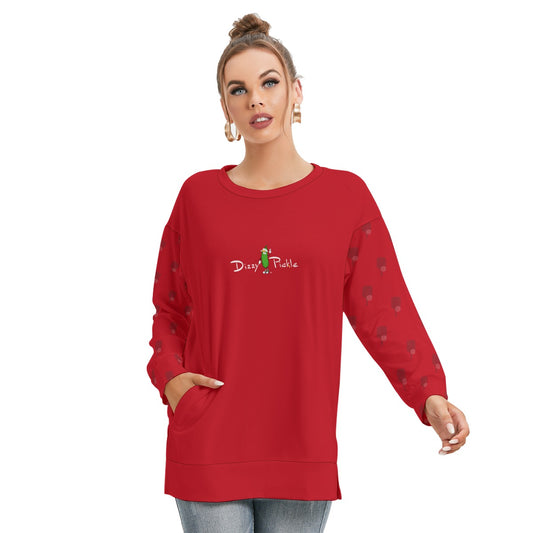 Dizzy Pickle Lynne Red Paddles Women's Pickleball Side Split O-Neck Sweatshirt