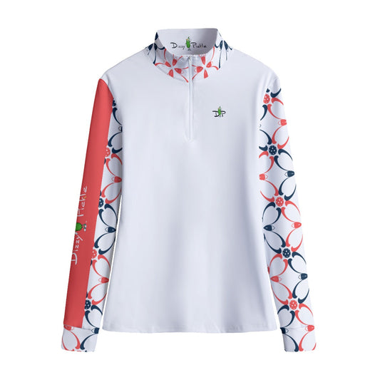 MEDIUM SLIM FIT Van - White/Petals - Women's Quarter Zip Long Sleeve Casual Pullover by Dizzy Pickle