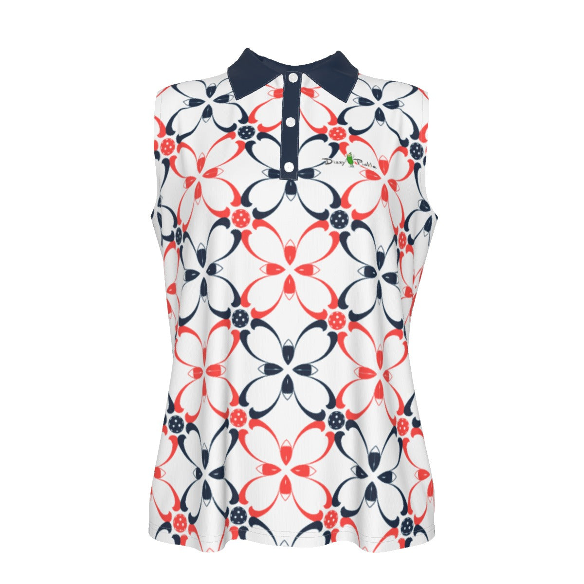 Dizzy Pickle Van White Petals Women's Pickleball Sleeveless Polo Shirt