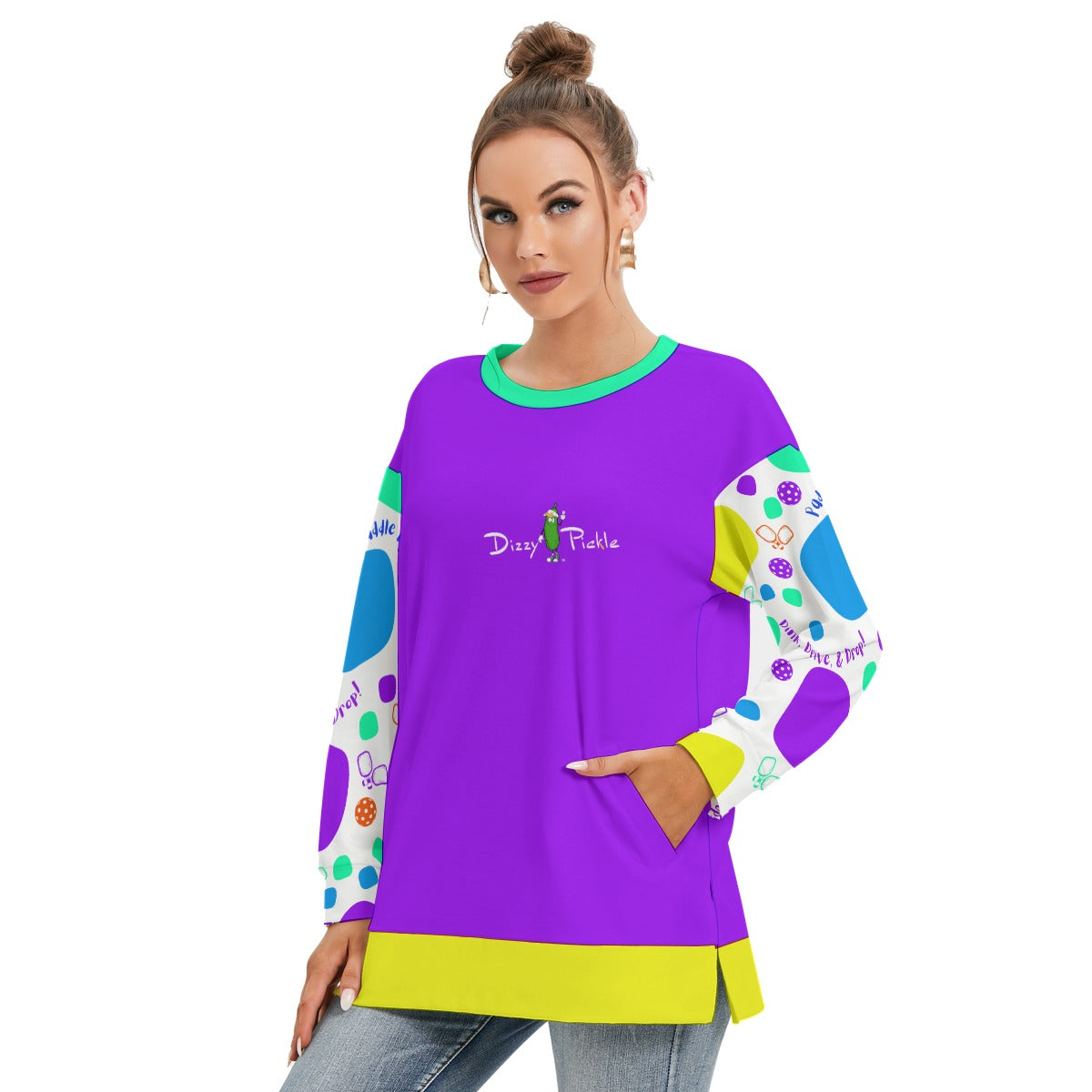 Dizzy Pickle Sharon Paddle Up Women's Pickleball Side Split O-Neck Sweatshirt